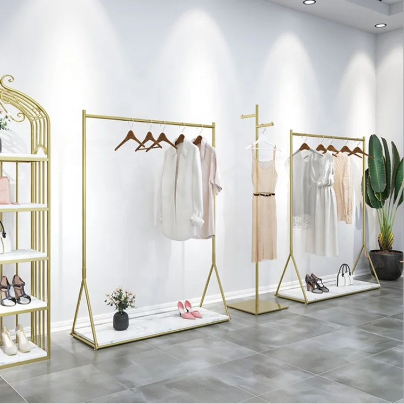 

custom，Metal Popular Design Display Stand for Boutique Gold Hanging Rail Rack Shop Fittings