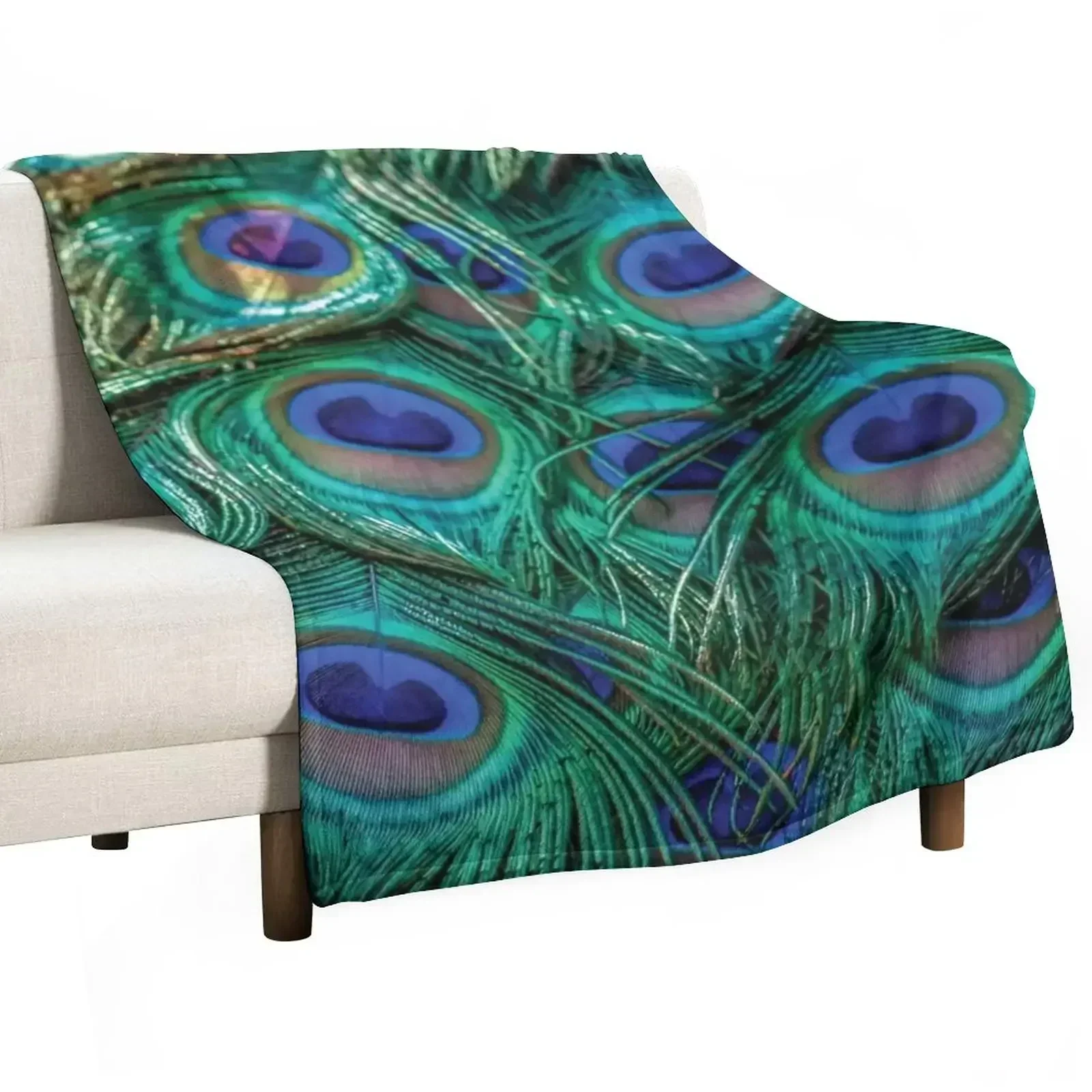 Green and blue peacock feathers Throw Blanket Large Designers Warm wednesday Bed covers christmas decoration Blankets