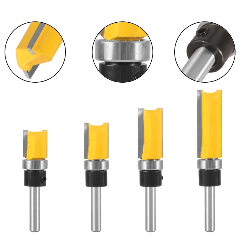 4Pcs 8mm Shank Template Trim Pattern Router Bit Woodworking Milling Cutter For Flush Trimmer Cleaning