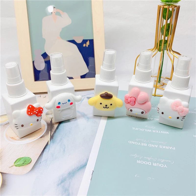 Kawaii Sanrio Spray Bottle Hello Kittys Accessories Cute Anime Empty Travel Bottles Push Alcohol Sterilizer Toys for Girls Gift