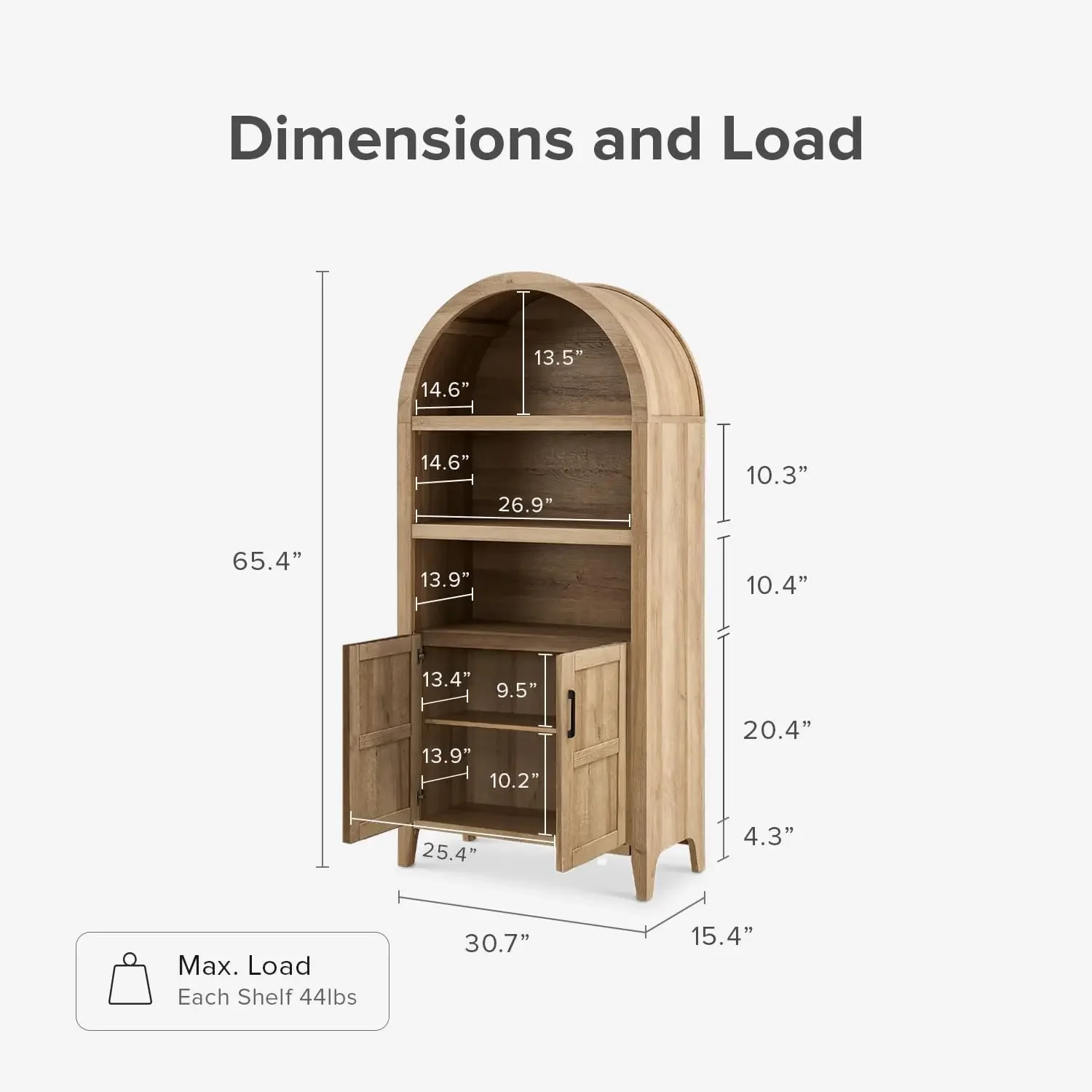 Short Arched Cabinet,5-Tier Mini Arched Bookshelf with Storage,Kitchen Pantry Cabinet,Wooden Storage Cabinet for Living Room,oak