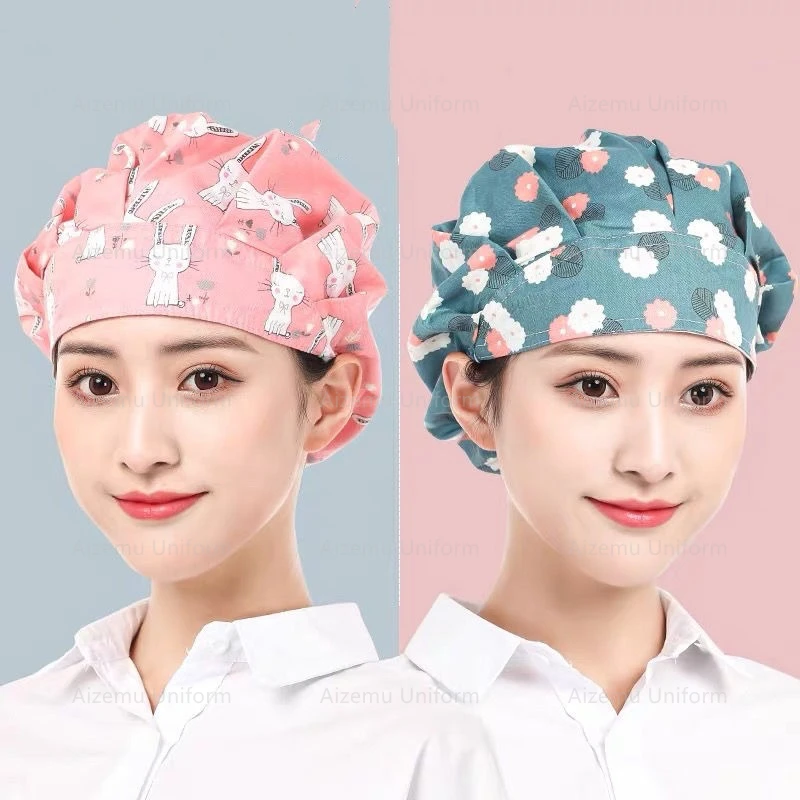 Gorro elástico transpirable para mujer, gorro de Chef de cocina con estampado para el cuidado de mascotas, gorro de trabajo para salón de Spa, accesorios