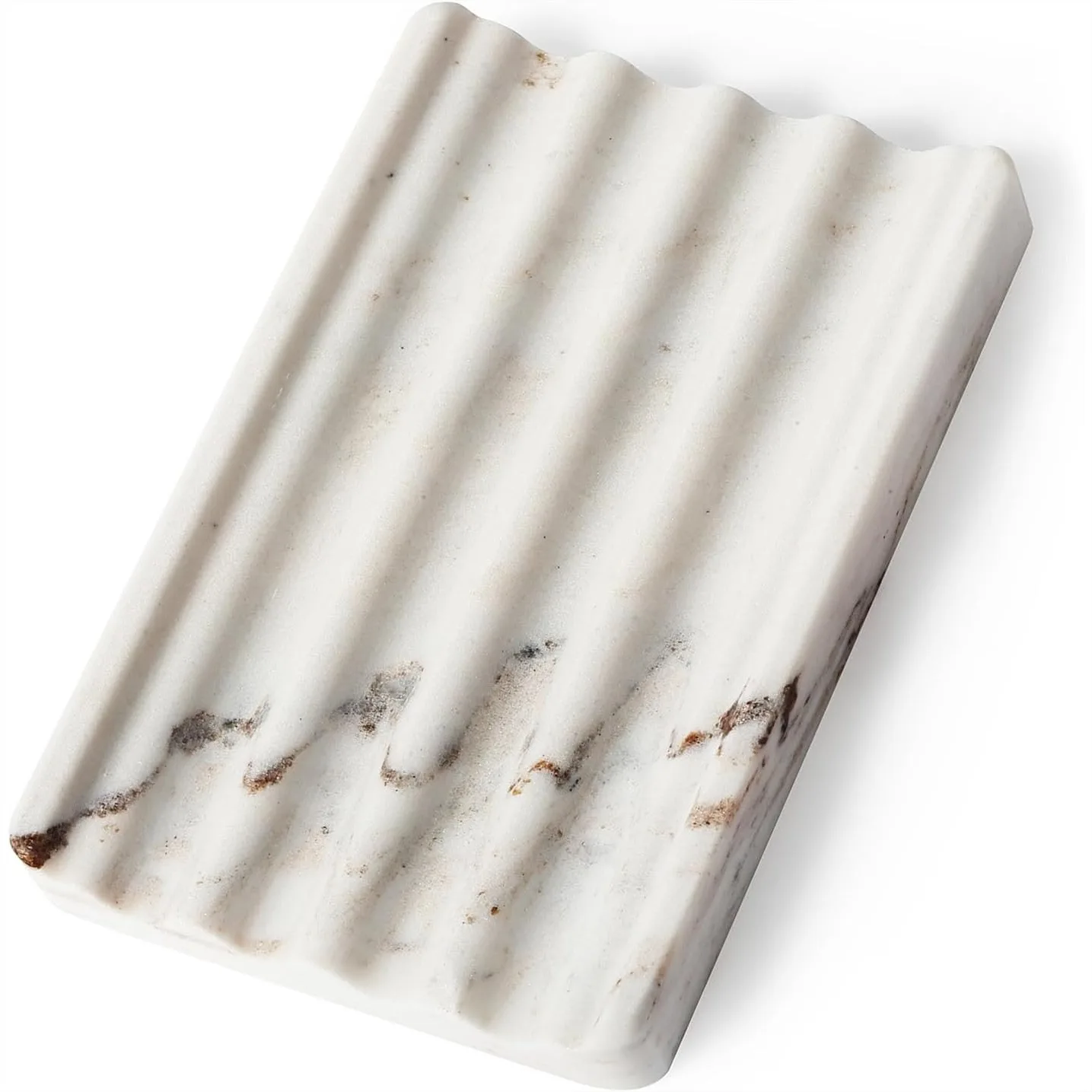 

Natural Marble Soap Dish for Shower, Stone Soap Tray with Stripe Grooves Keeps Bar Dry, Easy Clean, Compact Size for Bathroom