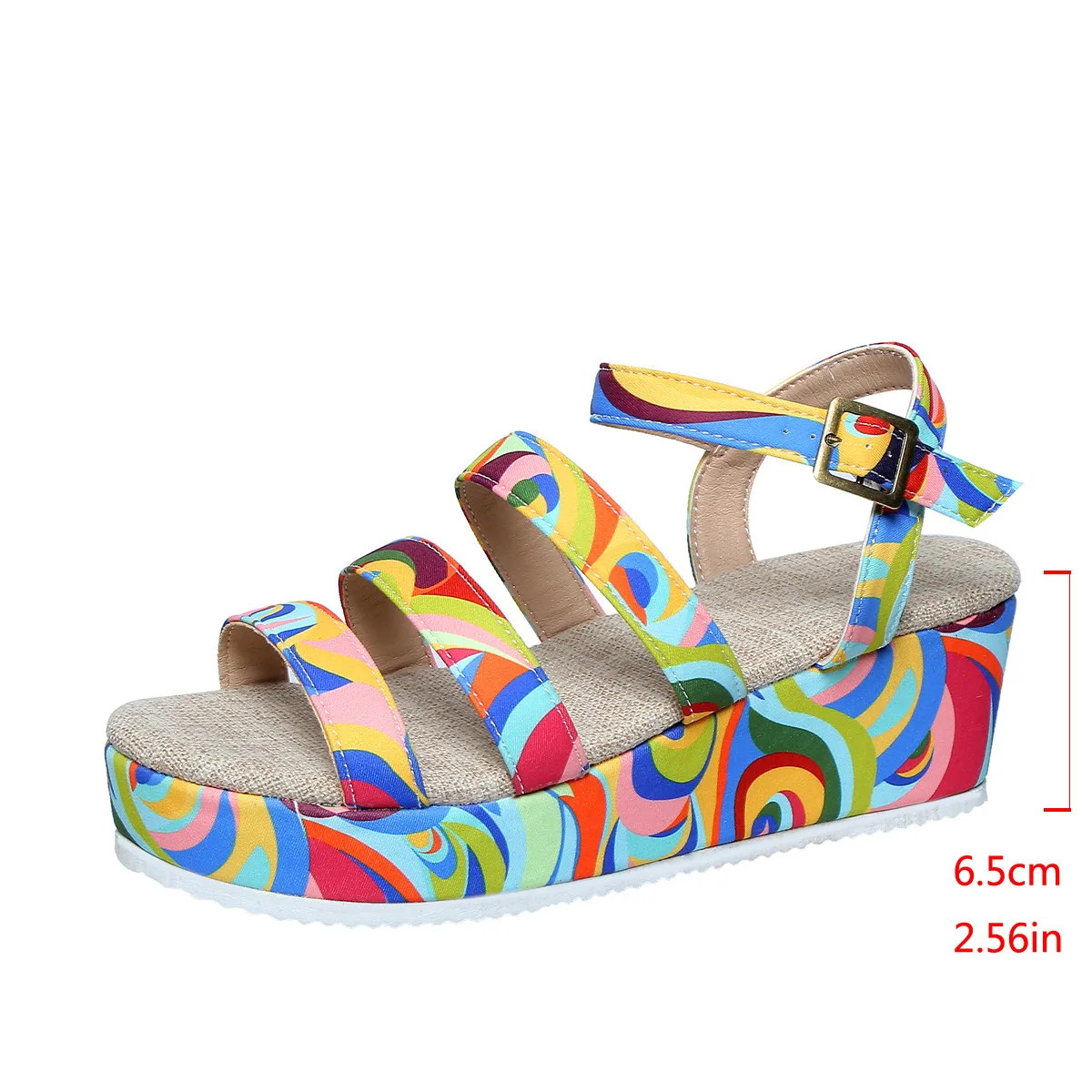 2024 European and American plus size high-top colored high-rise buckle sandals for women