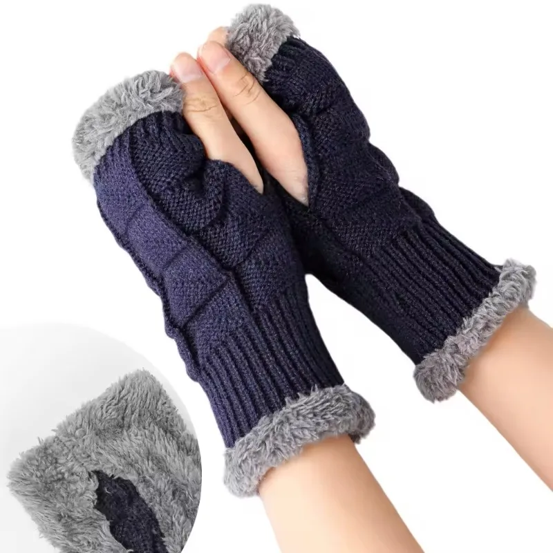 Gants thermiques sans doigts pour l'hiver, garde au chaud, doublés de polaire, chauffe-poignets tricotés pour femmes et hommes, activités de plein air par temps froid
