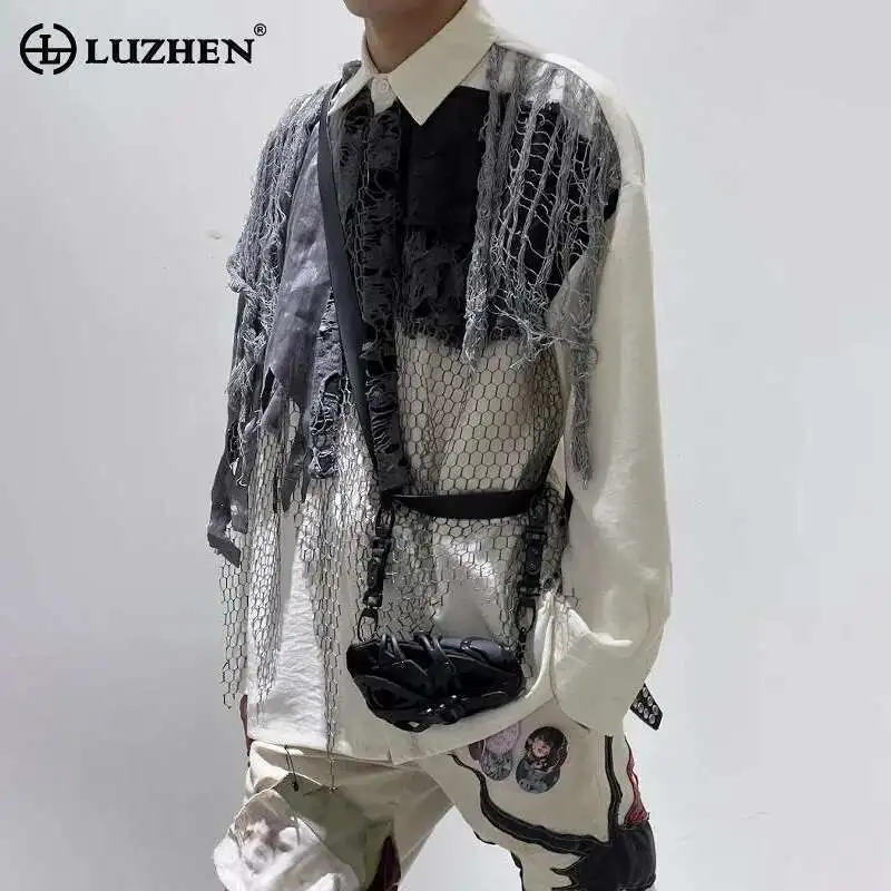 

LUZHEN 2025 New Personalized Original Wornout Patchwork Design Long Sleeve Shirts Men's Fashion High Street Loose Clothes LZ9559