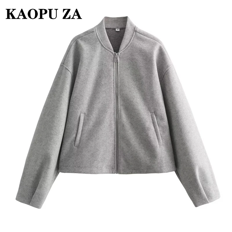 KAOPU ZA 2024 New Autumn Winter Ladies Casual Solid Jacket Women Pleated Zipper O-Neck Fashion Streetwear Elegant Outerwear