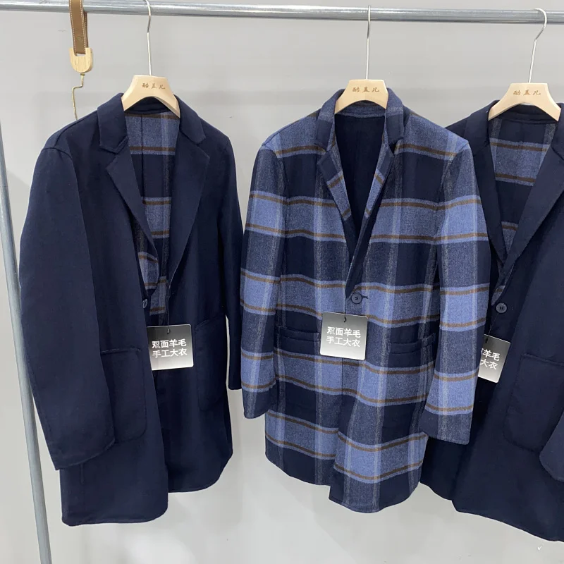 

Double-Sided Wear Wool Blend Men's And Women's Medium-Length Coat Autumn Winter Fashion City Style Standard Fit Suit Collar