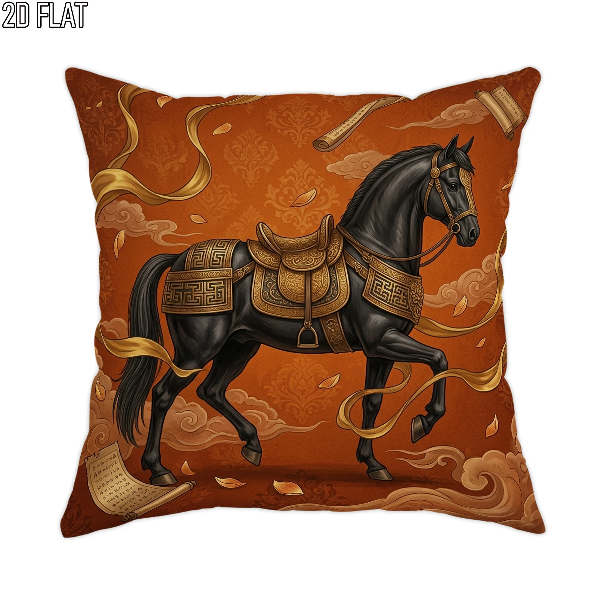 Vintage Horse Pillow Case, Chinese Style Black Stallion Cushion Cover Oriental Art Decor Elegant Equestrian Home Textile, Living