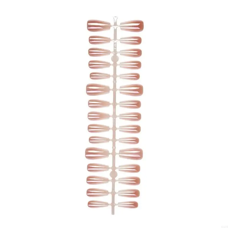 

Q1FB French Tip Press on Nails Long Coffin False Gradient Fake Nails Full Cover