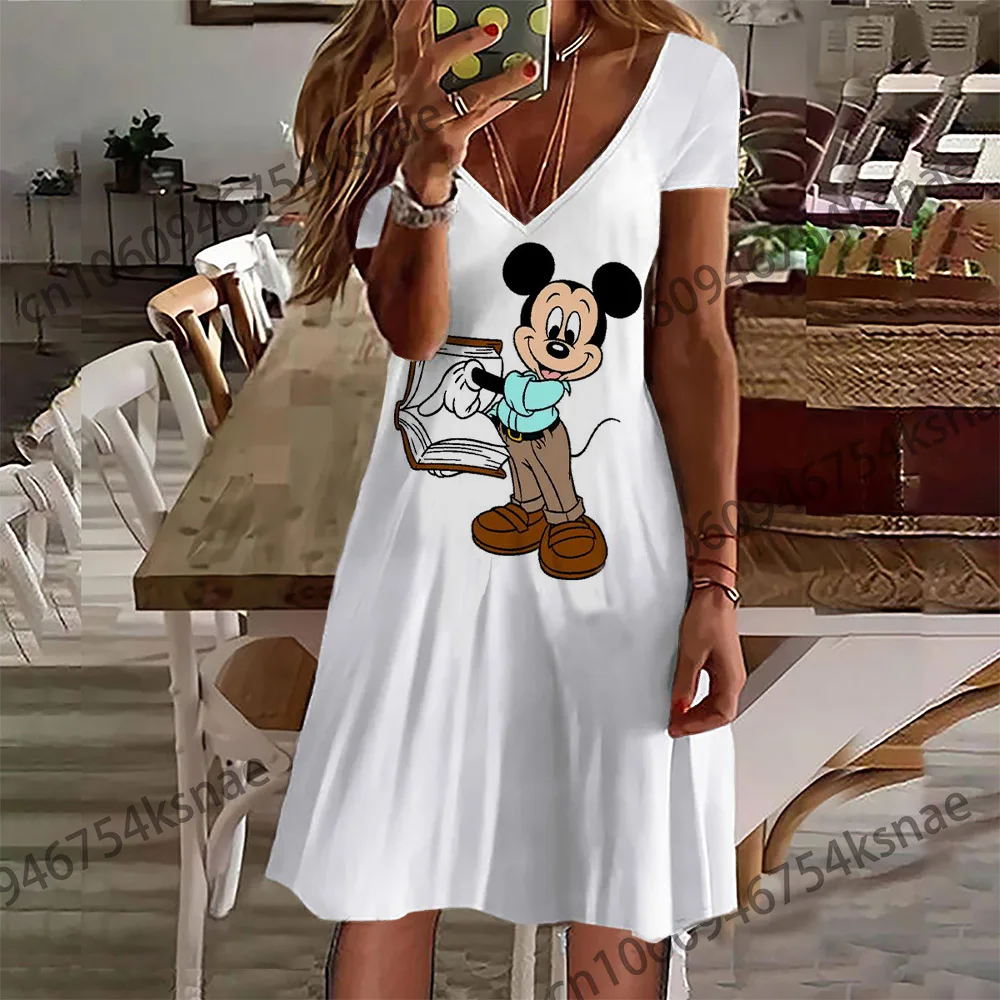 Disney V Neck Plus rozmiar sukienki dla kobiet 4xl 5xl 6xl elegancka i elegancka sukienka damska 2022 nowe ubrania Hit na letnie stroje