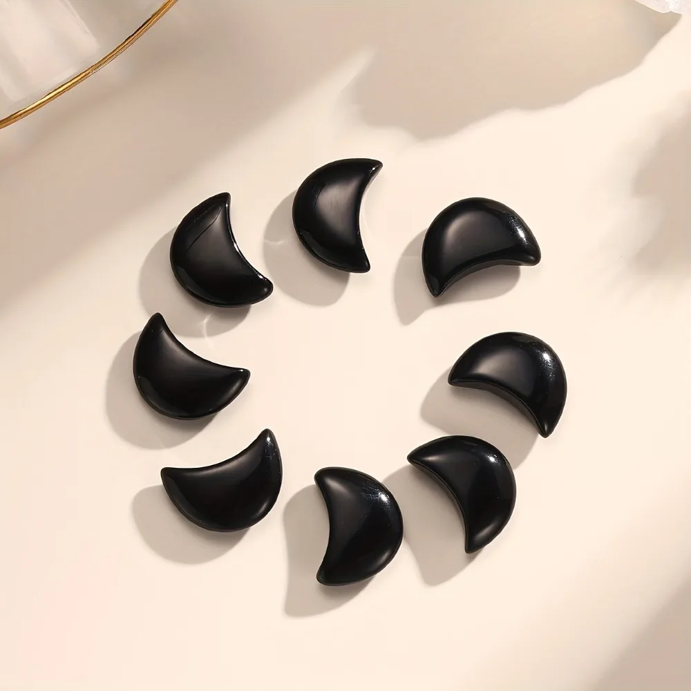 1pc /3pcs Moon Black Obsidian Crystal Stones - Crescent Moon Shape, Glossy Finish, Bulk Natural Stone for Christmas