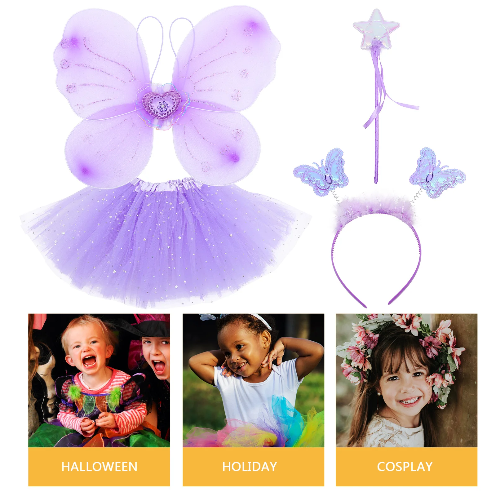 Butterfly Wings Four Piece Set Girl's Fairy Dress Party Supplies Cosplay Costume Bow Tie Bride