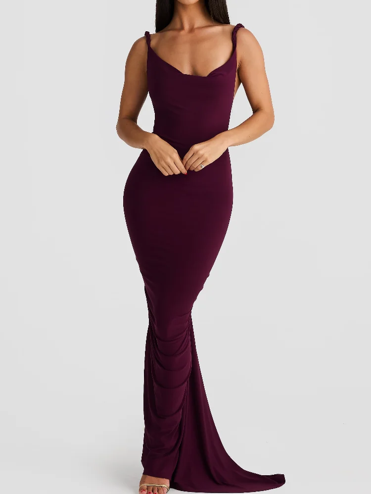 

Elegant Backless V Neck Maxi Dress Sleeveless Long Robes Party Spaghetti Strap Vestidos 2026 New Lady Summer Evening Gowns