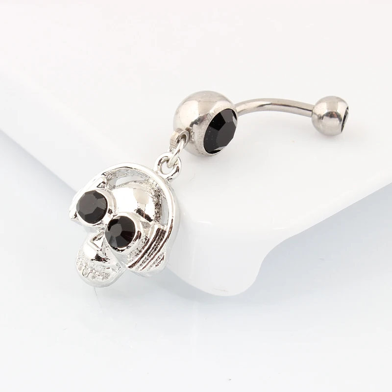 Belly button ring banana dangle ghost head stainless steel rod Skull Body piercing skeleton Navel bar Fashion jewelry view 4