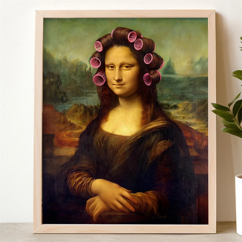 Man with hair rollers Eclectic Baroque Wall Art Prints Vintage Poster Altered Renaissance Canvas Painting Funny Beauty Gifts