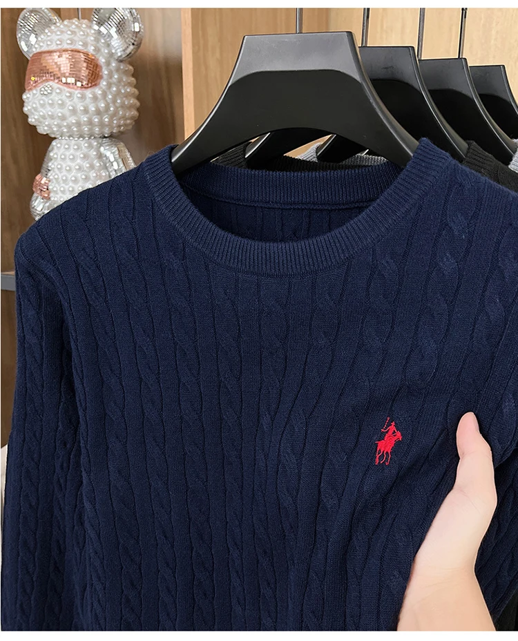 Spring and Autumn Men's Round Neck Hooded Knitted Sweater Base Sweater Loose Warm Fashion Jacquard Top view 4