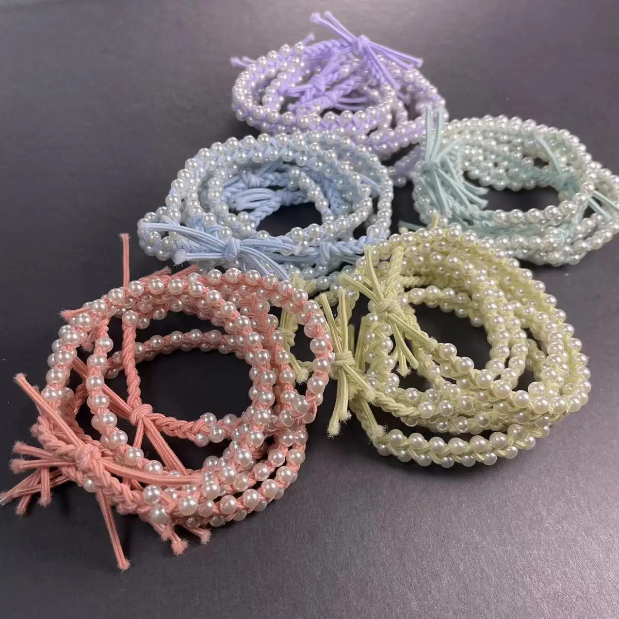 5Pcs Korean Women Elastic Hair Rubber Bands Double Row Pearl Hair Rope Tie Ponytail Holiday Gift Hair Accessories