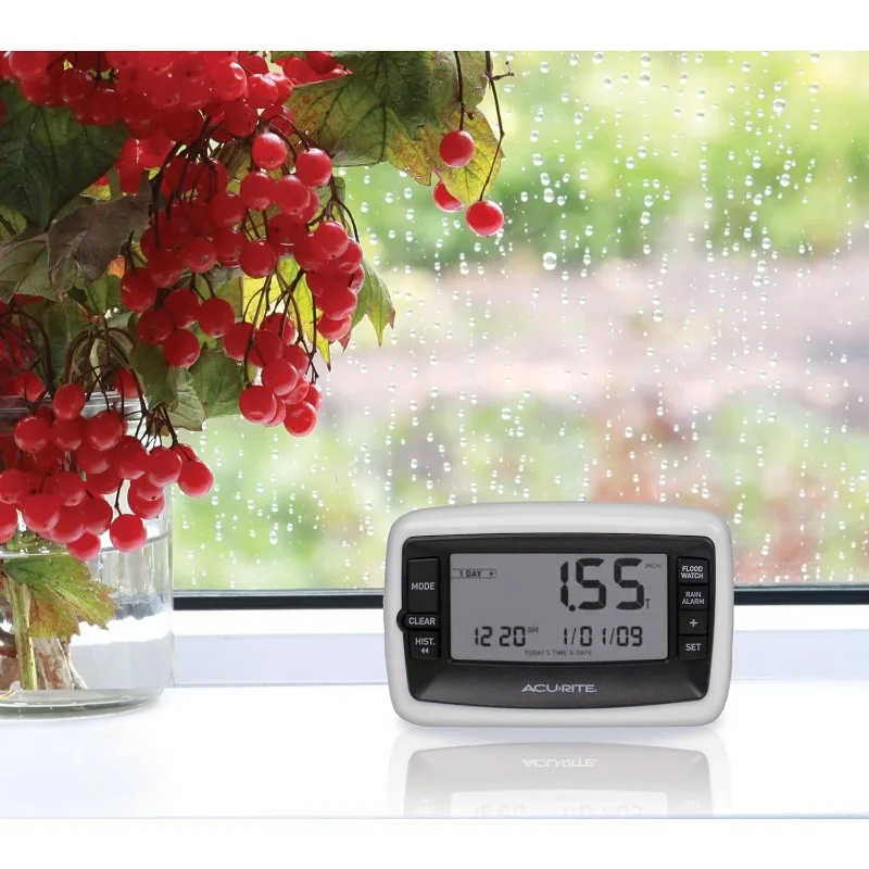 Wireless Digital Rain Gauge with Self-Emptying Collector with Rainfall History, Alerts, and Current Date and Time