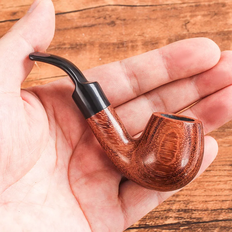 Mini Ebony Wood 9mm Filter Tobacco Pipe Retro Gentleman Bent Type Handle Handmade Smoking Pipe With Accessory Old Dad\'s Gift