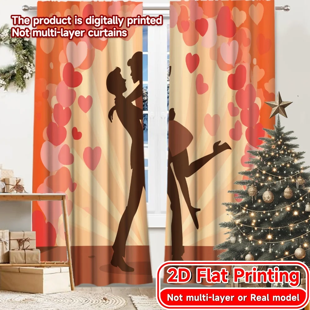 2D Flat Printing,2pcs Love Silhouette Popular Fashionable Curtains Yarn Curtains Gifts Use for Bedroom, Living Room, Home