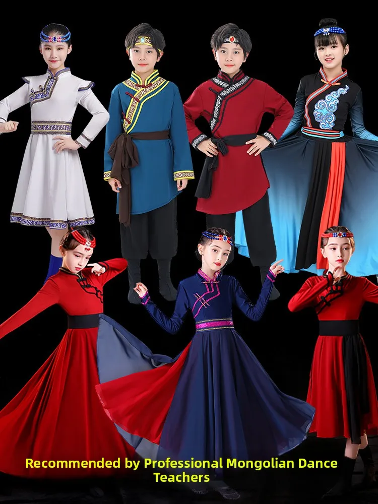 

Children's Mongolian Dance Costume Boys' Girls' Performance Outfit Traditional Ethnic Wardrobe Prairie Chopsti Dance