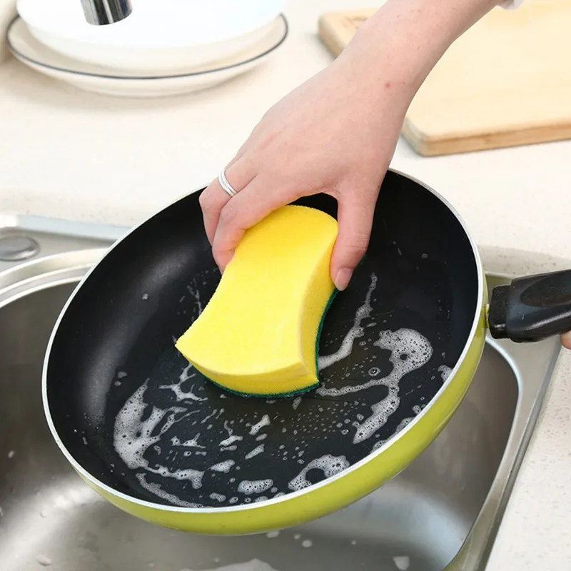 100/5Pcs Kitchen Dishwashing Sponge Soft Absorbent Clean Rub Pot Rust Scouring Pad Removing Scouring Pad Cleaning Brush Sponge