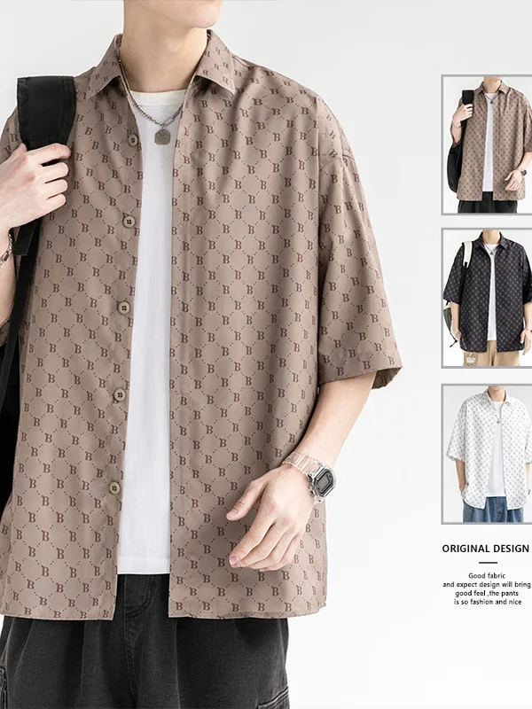 Loose Printed ort Sve irt Jaet Men's Casual Faion Polyester Fiber Polyester Fabric Printed Design Four Seasons Uni...