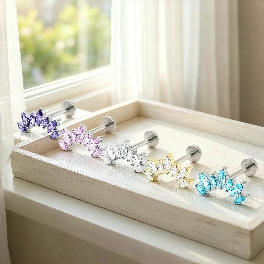 G23 Titanium Lip Rings Marquise CZ Flat Back Internally Threaded Labret Tragus Helix Cartilage Earrings Jewelry Accessory