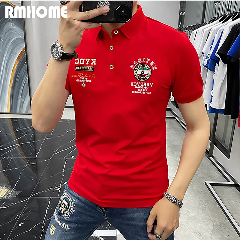 Men\'s Polo Shirt Versatile Personalized Fashion Male T-shirt Business Causal Embroidery Heavy Craft Tops Summer New Tees Clothes