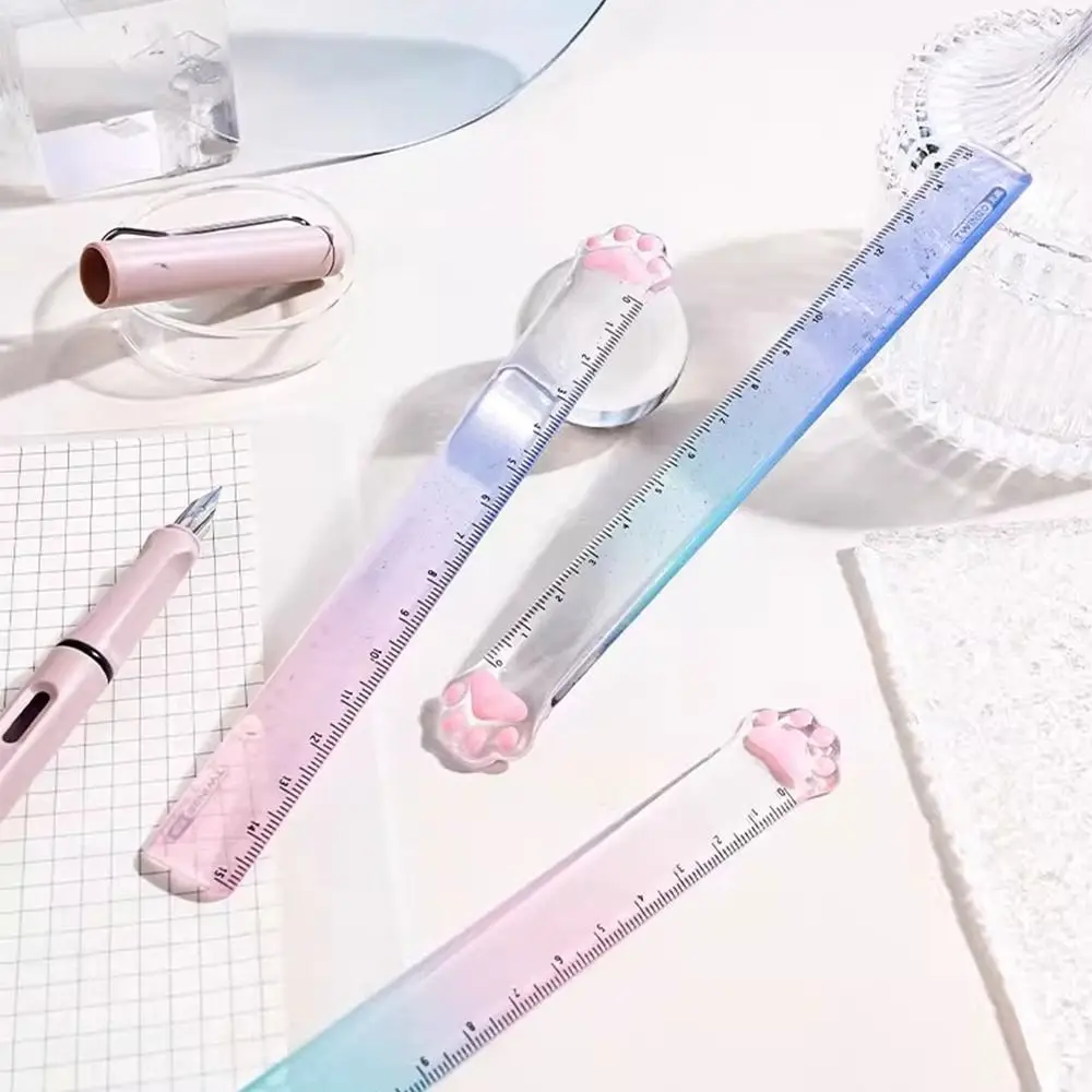 Cat Paw Design Cat Paw 15cm Straight Ruler Transparent Dividing Math Drawing Ruler Multifunction Acrylic DIY Drawing Tools