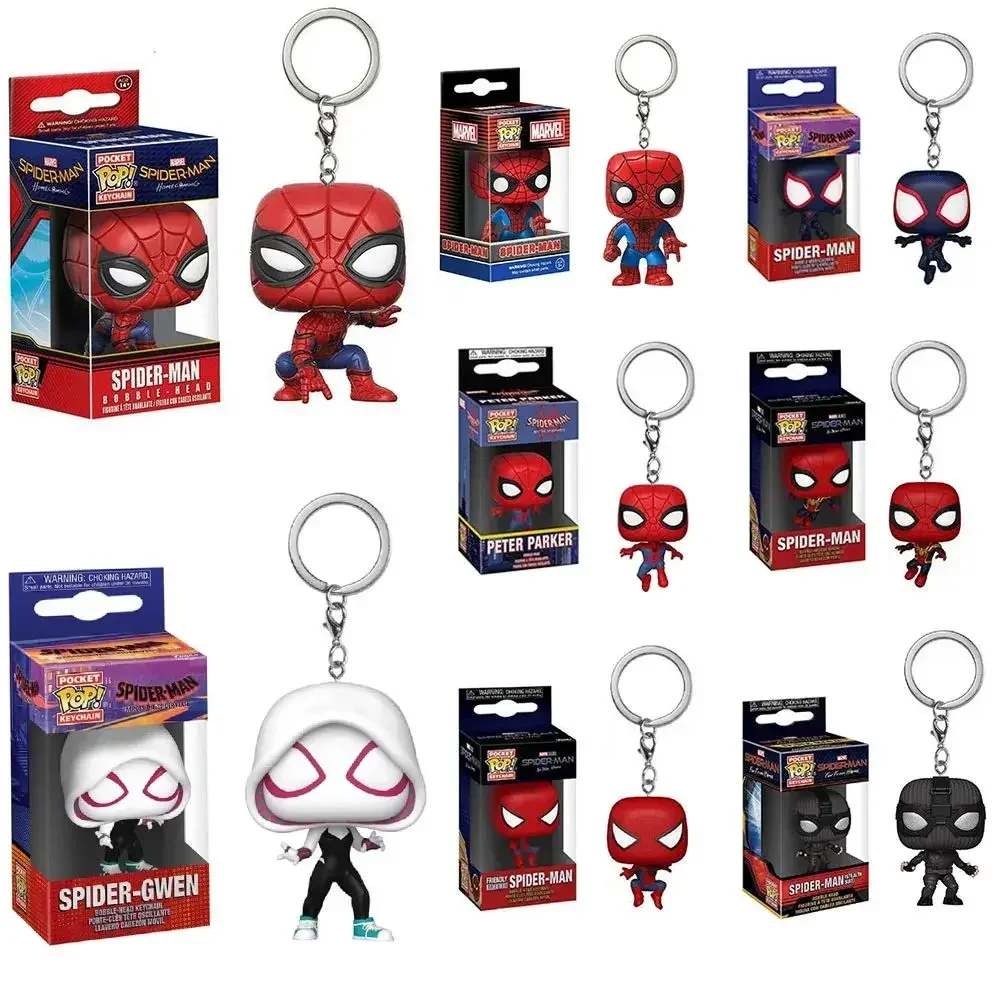 Random one Pocket Keychain Blind BOX SPIDER MAN Marvel Spider-gwen Zomie Spidey Deadpool Action Figure Toys Kid Birthday Gift