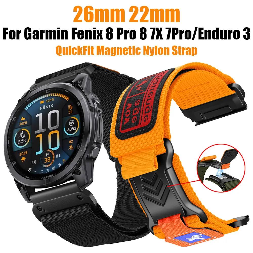 

Магнитный нейлоновый ремешок 22 мм 26 мм для Garmin Fenix 8 Pro 8 7X 7Pro 6/Instinct 2X/Tactix 8 7/Forerunner 970 965 ремешки для часов