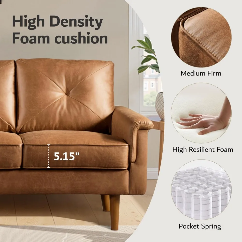 أريكة فاخرة بثلاثة مقاعد مع جلد صناعي، أريكة حديثة في منتصف القرن مع مسند ذراع مريح، أرائك مريحة بمقعد عميق، أريكة صغيرة #3