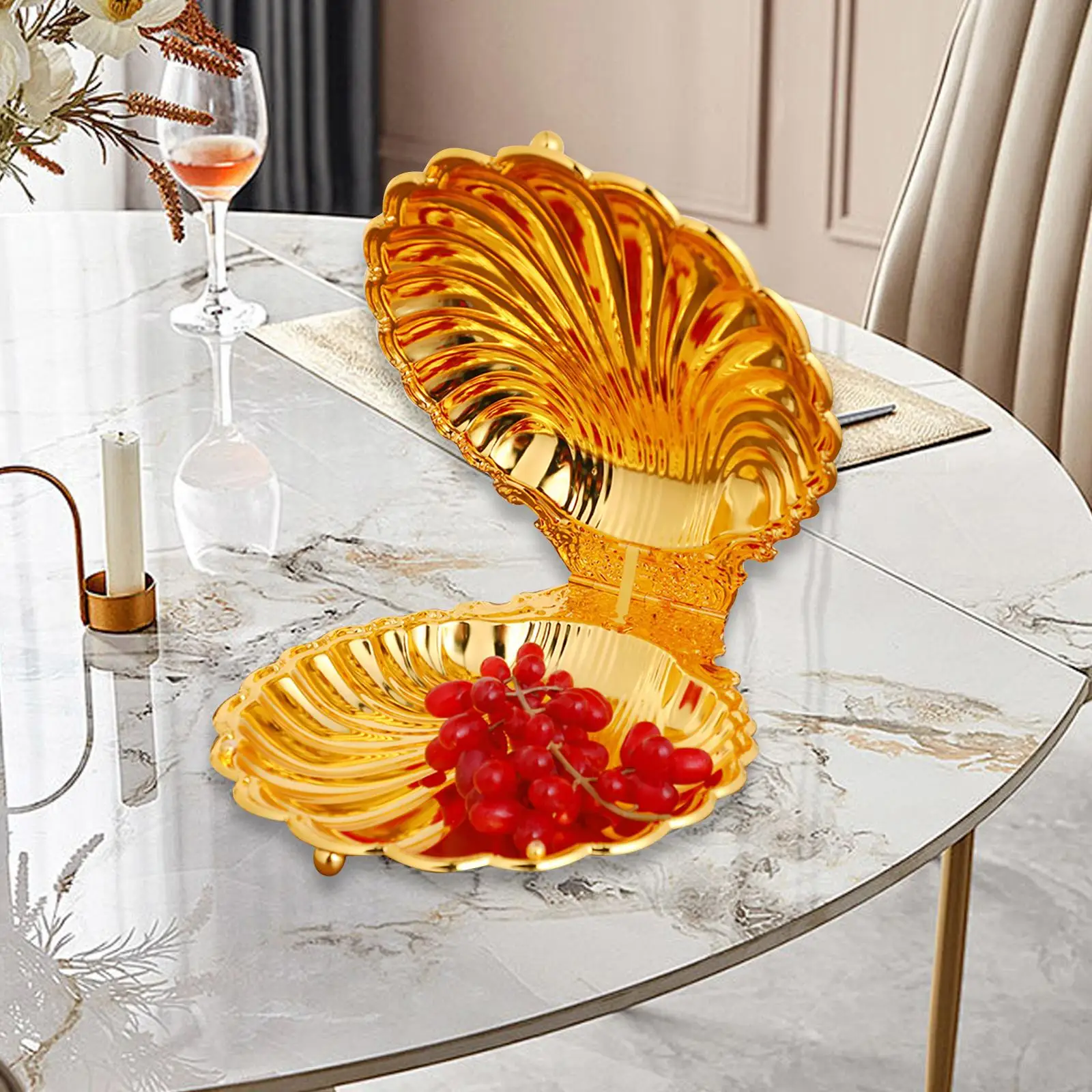 Shell Fruit Plate Serving Dish Gold Table Centerpiece Party Display Fruit Holder Fruit Tray for Nuts Dining Table Living Room