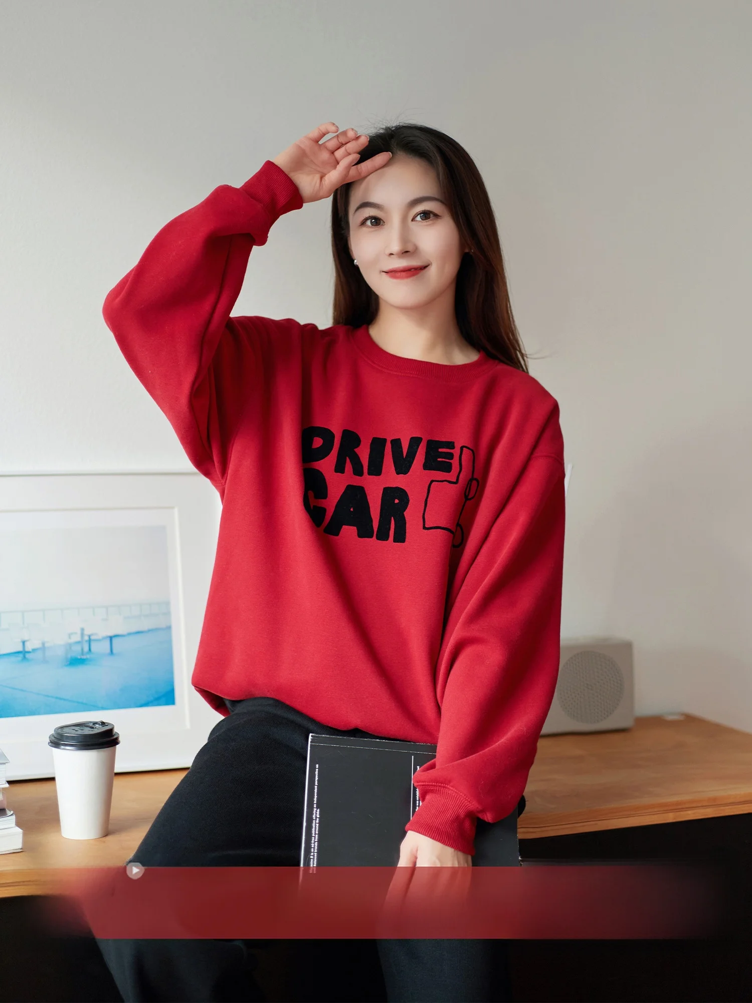 

Women's Oversized Fce Hoodie Letter Print Casual Basic Sle Long Sve round Ne Cotton Inner Liner Thiened Velvet Sw...