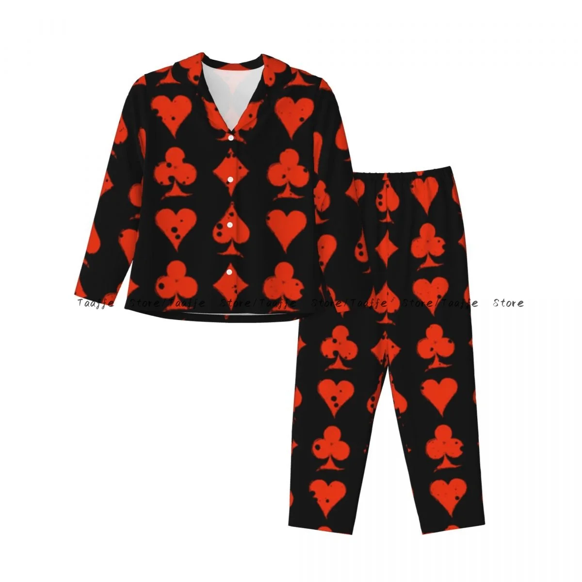 Spring Autumn Long Sleeve Pants Pajamas Loungewear Set Grunge Playing Card With Ink Blot Women's Pull Edge Loose Sleeping Suit