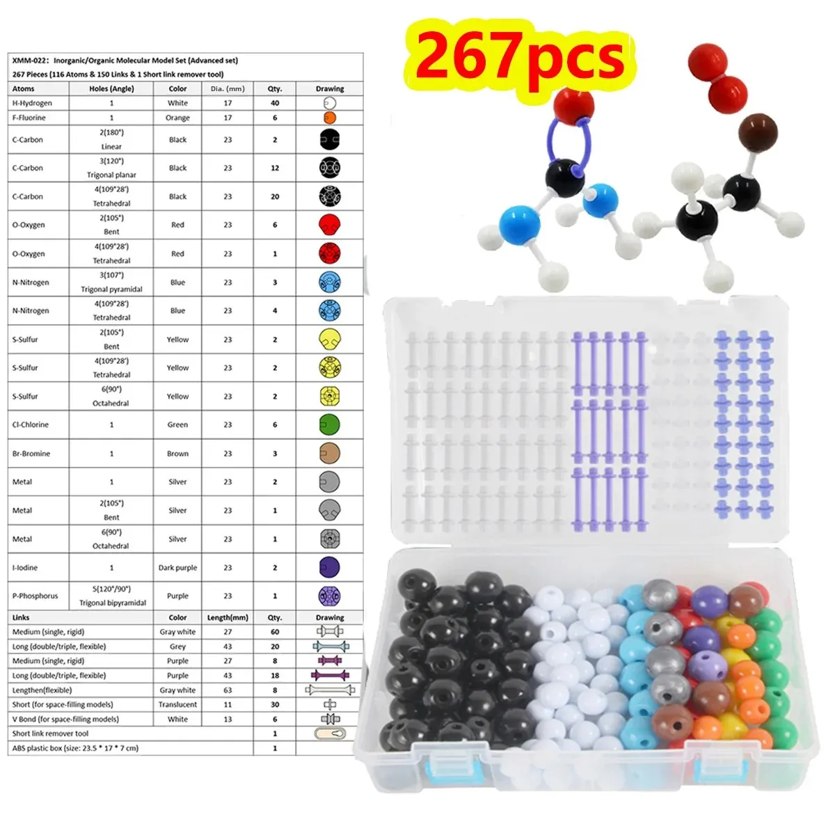 

267 Atom Structure Set Chemical Molecular Model Kit Organic Inorganic Chemistry Molecules Science Teaching Experiment