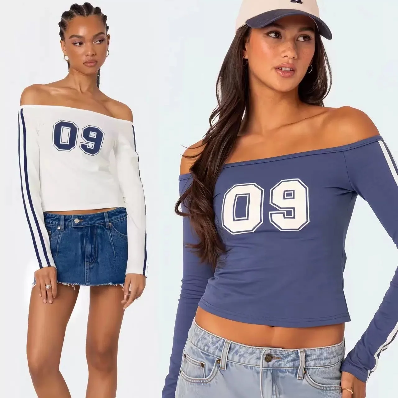 

Edikted American Retro Women's V-ne T-irt Double Bar Base irt Y2K Trendy Top Quali Material Other 00%