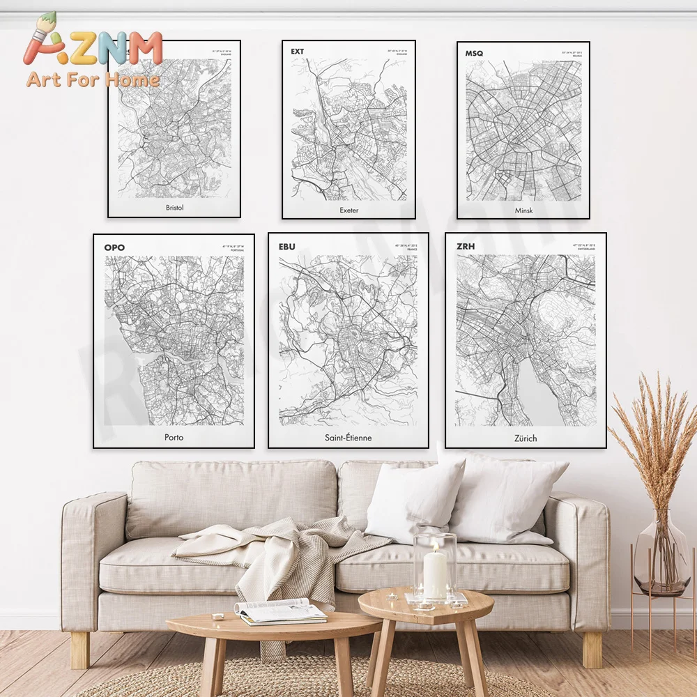 Leeds England, Aarhus Denmark, Germany, Netherlands, Portugal, France, Belarus, Spain, Switzerland, Bristol UK city map poster