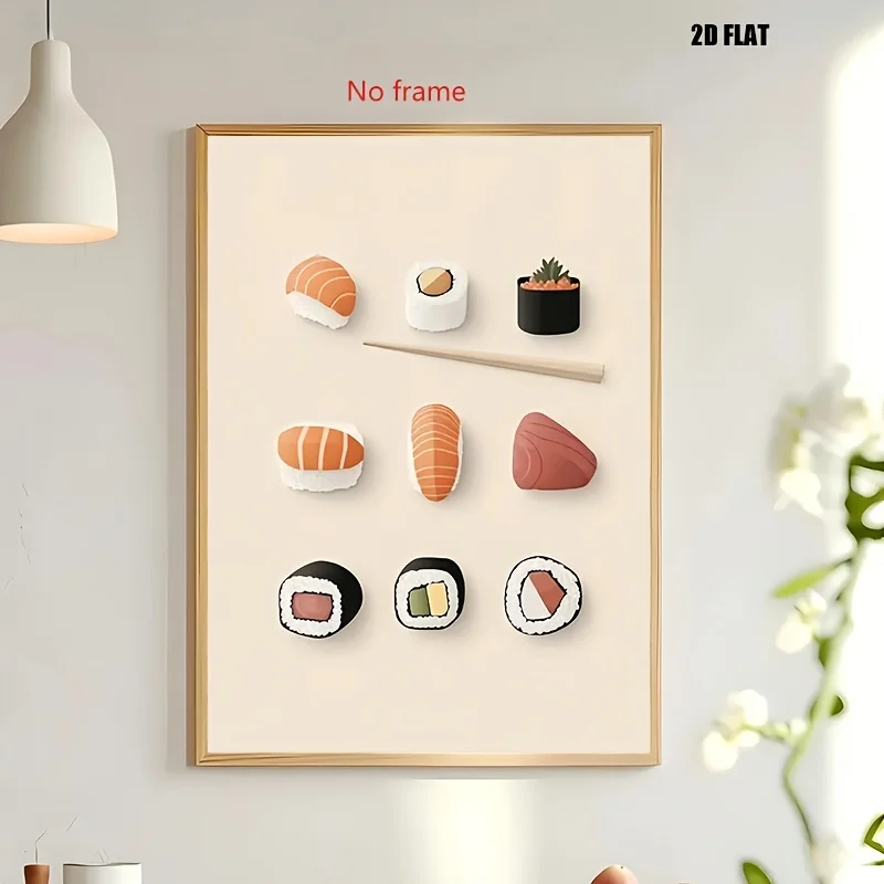 1pc Non-Framed Sushi Canvas Print Poster - Minimalist Bohemian Japanese Food Decoration, Vibrant Sushi Rolls and Hand Roll Ar