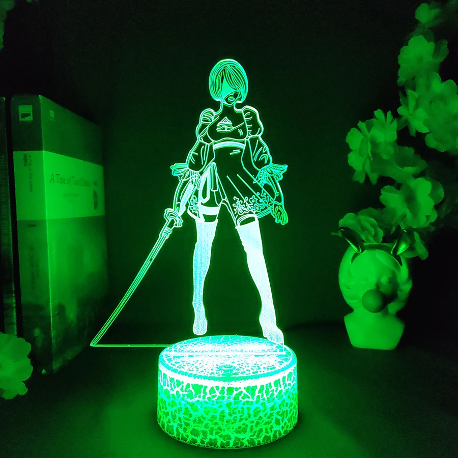 NieR:Automata YoRHa 2B Figure RGB Lamp Gamer Setup Decoration LED 7 Color Changing Nightlight Kids Gaming Room Desk Backlight