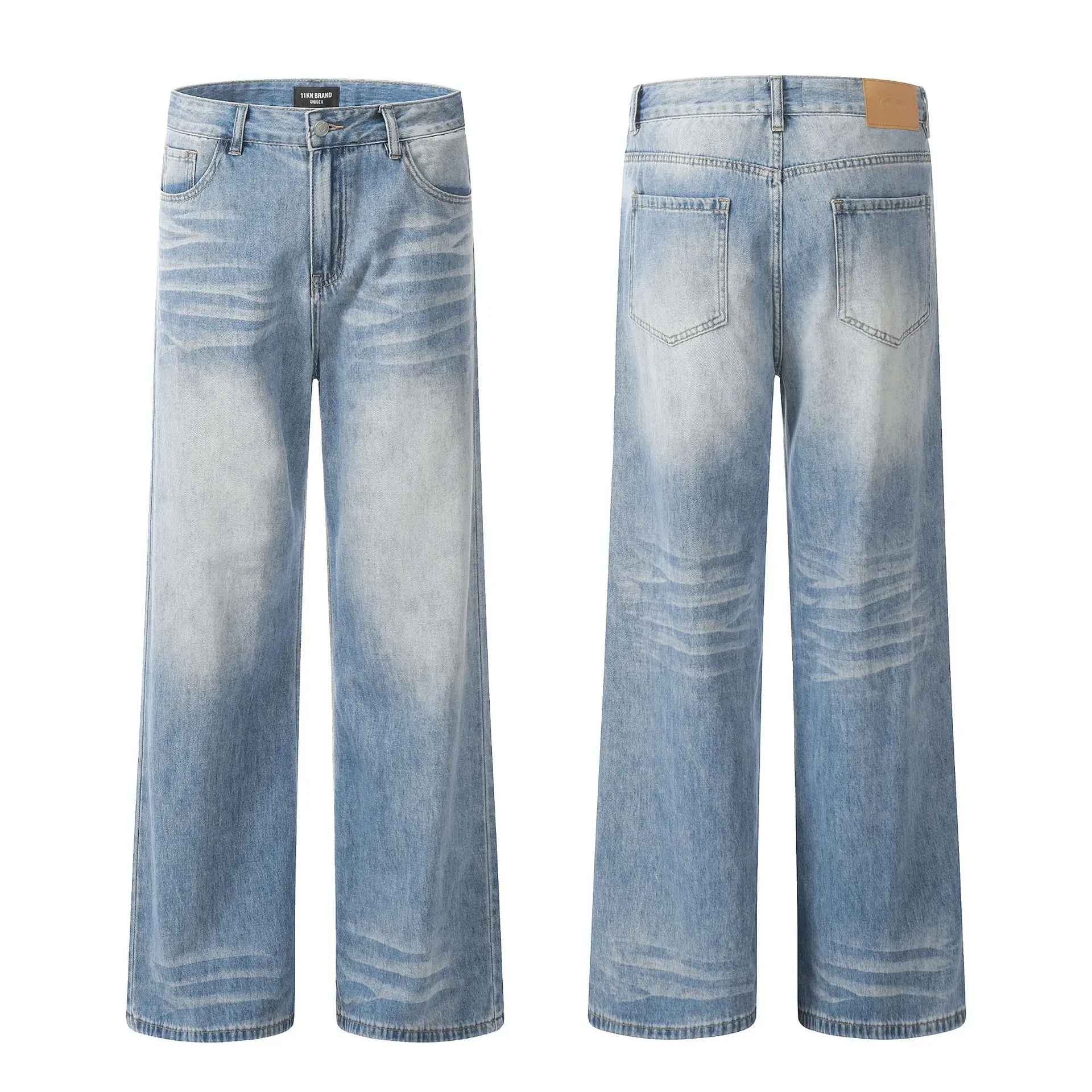 American high-street retro jeans, unisex, loose straight leg, high-end, versatile wide-leg pants, cool and stylish.