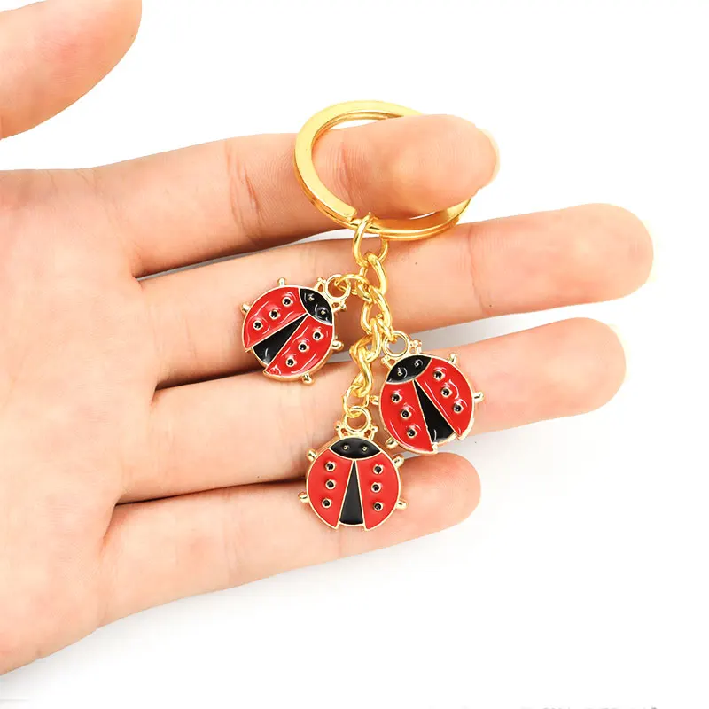 Enamel Ladybug Keychains Cute Cartoon Insects Charms Alloy Keyring Ladybird Key Ring Fit Women Girl Kids Birthday Gift Wholesale