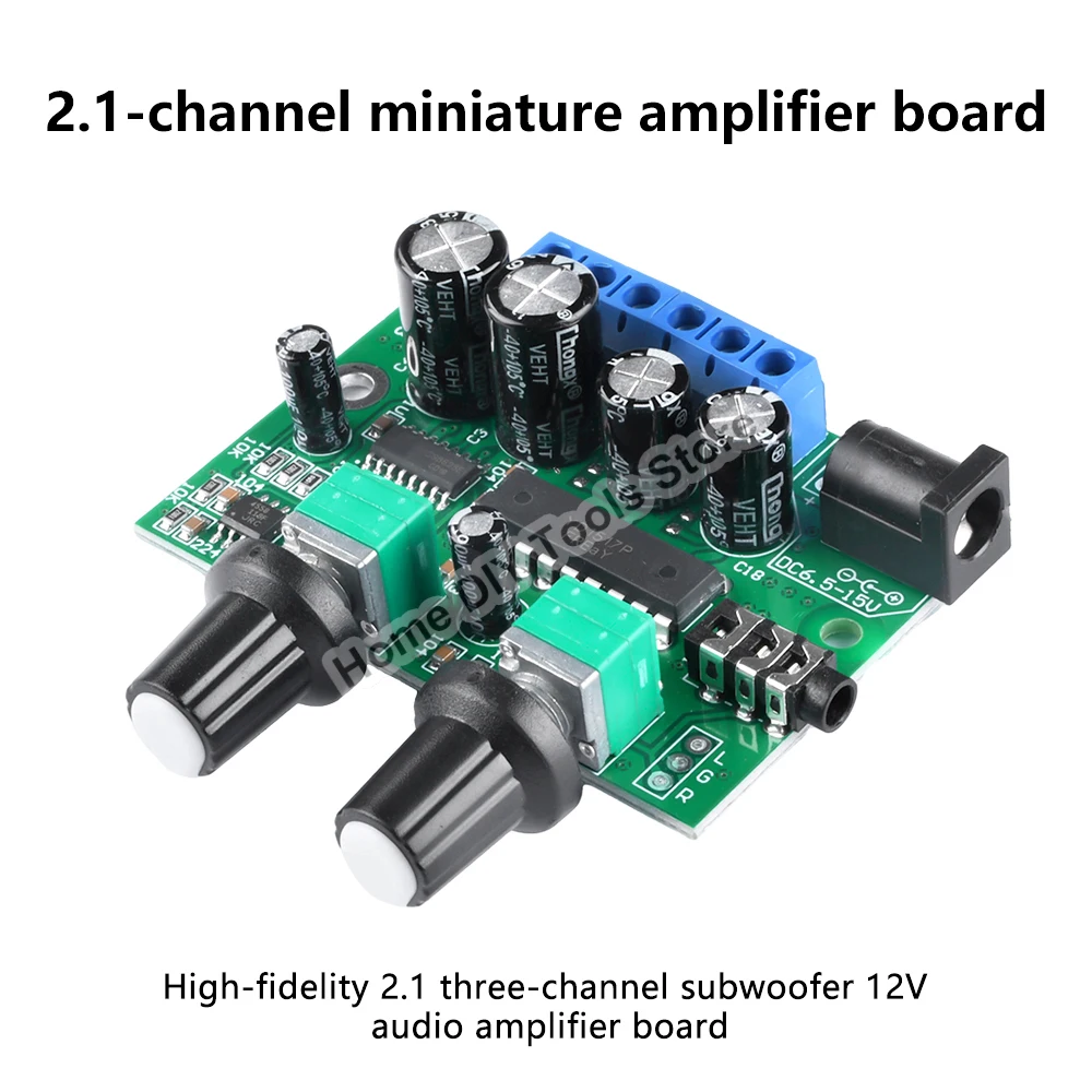 Placa amplificadora de potencia de 2,1 canales, amplificador clase D de sonido, HiFi, 25W + 6W + 6W DC 6,5-15V, Control de volumen para altavoz,