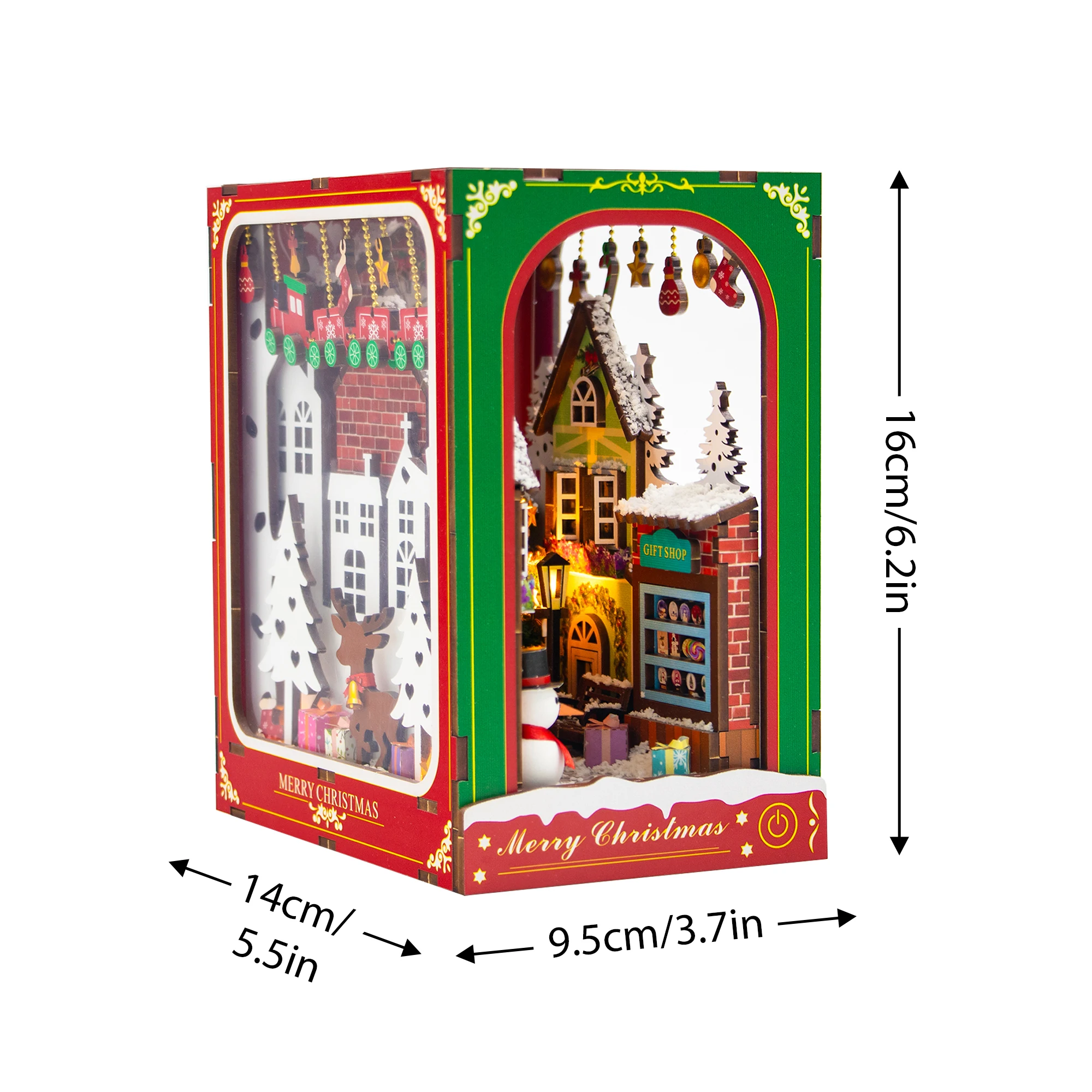 Diy de madeira inverno de natal livro nook prateleira inserção kits modelo em miniatura com luzes móveis estante estante amigos presentes