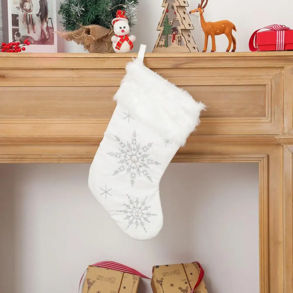 Festive Snowflake Christmas Stocking Snowflake Embroidered Christmas Stockings with Plush Edge Festive Home for Xmas for Family