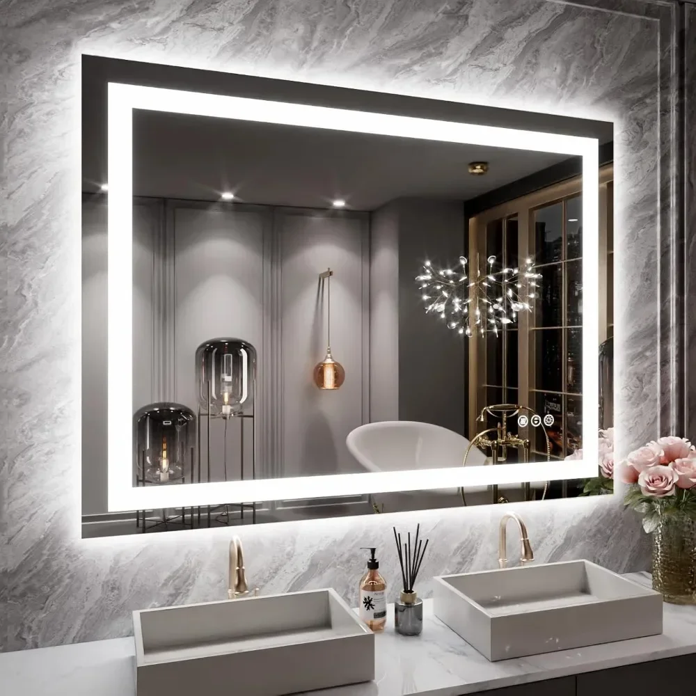 40X30 LED Bathroom Mirror, Dimmable, Backlight+headlight, Used for Wall Lighting Bathroom Vanity Mirror