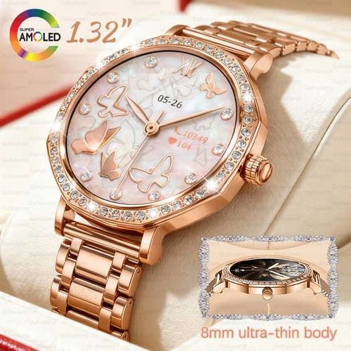 Relojes inteligentes de lujo para mujer, reloj inteligente con esfera de diamante, Monitor de ritmo cardíaco, seguimiento del sueño, resistente al agua IP67 para Android e IOS