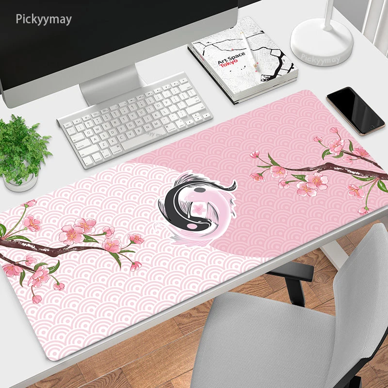 

Pink Fish Sakura Mousepad Art Desk Mat Rug Rubber Pc Accessories Computer Table Mat Office Desktop Carpet Large Mouse Pad 100x50